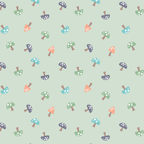 Cozy Forest - Forest Mushrooms Sage Flannel