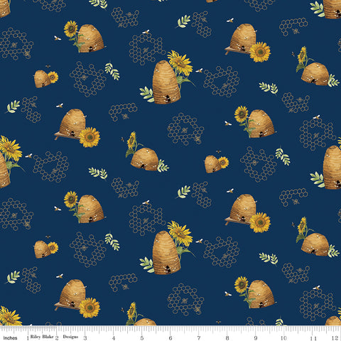 Honey Bees and Flowers Please - Beehives Navy