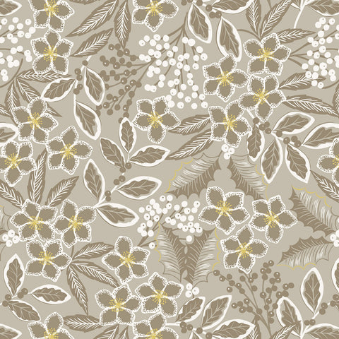 Noel - Holly Berries Mono on Natural Grey w/Metallic