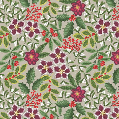 Noel - Winter Floral on Grey w/Metallic