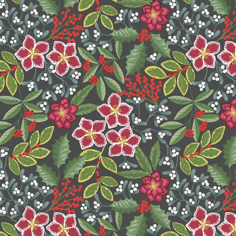 Noel - Winter Floral on Dark Warm Grey w/Metallic