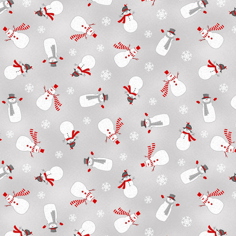 Winter Rendezvous Flannel - Light Grey Tossed Snowmen
