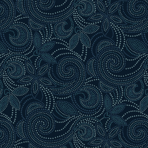 Navy Dotted Vines & Swirls - 108" Flannel Wide Back