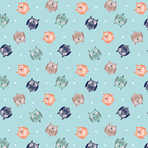 Cozy Forest - Cozy Owls Sky Blue Flannel