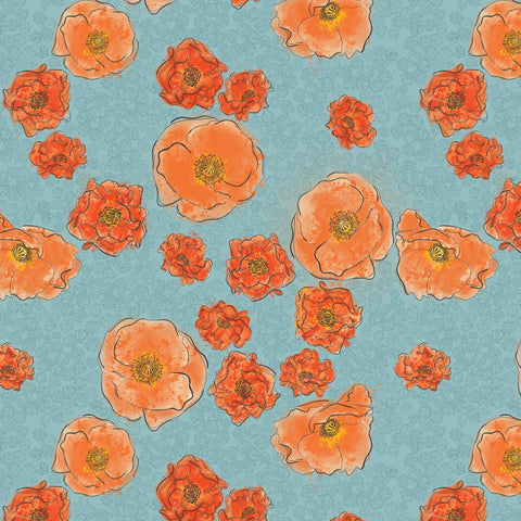 Modern Vintage Treasured - Treasured Poppies Turquoise