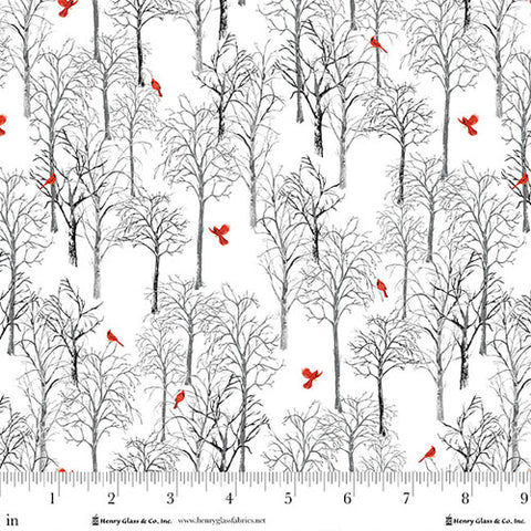 Joyful Snowmen - White & Grey Trees & Cardinals