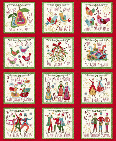 Scandinavian Holiday - Red Multi 12 Day Blocks - Panel