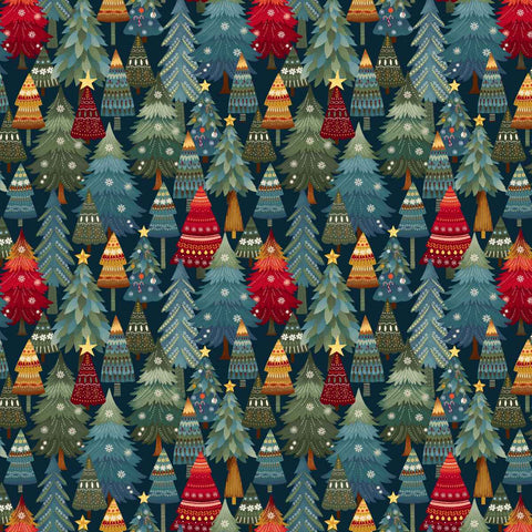 Nordic Holiday Village - Dark Blue Stacked Trees