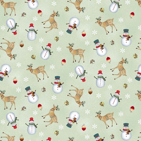 Nordic Holiday Village - Light Sage Multi Tossed Reindeer