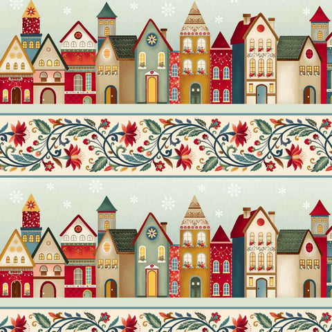 Nordic Holiday Village - Cream Multi Border Stripe