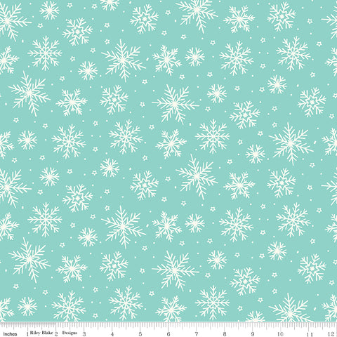 The North Pole - Snowflakes Aqua Flannel