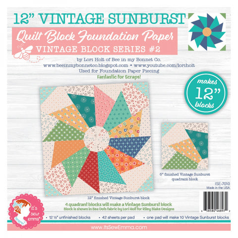 12" Vintage Sunbursts Quilt Block Foundation Papers