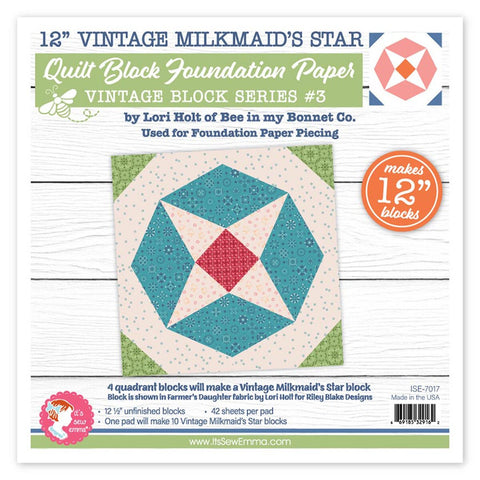 Vintage Milkmaid Star Quilt 12" Foundation Paper Pad